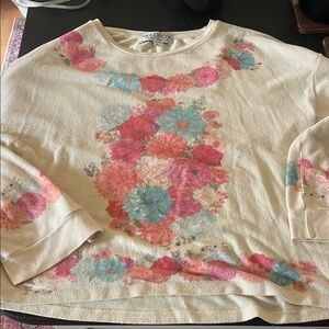 Wildfox Cream Sweater with Pink and Blue Floral Design